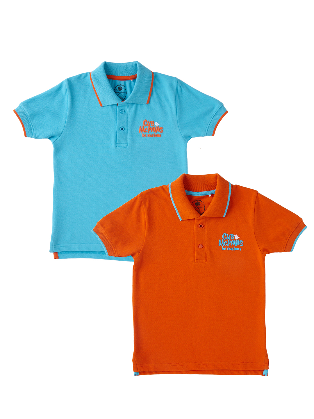 Boys Pack of 2 Classic Polo T-Shirts - Light Blue & Orange