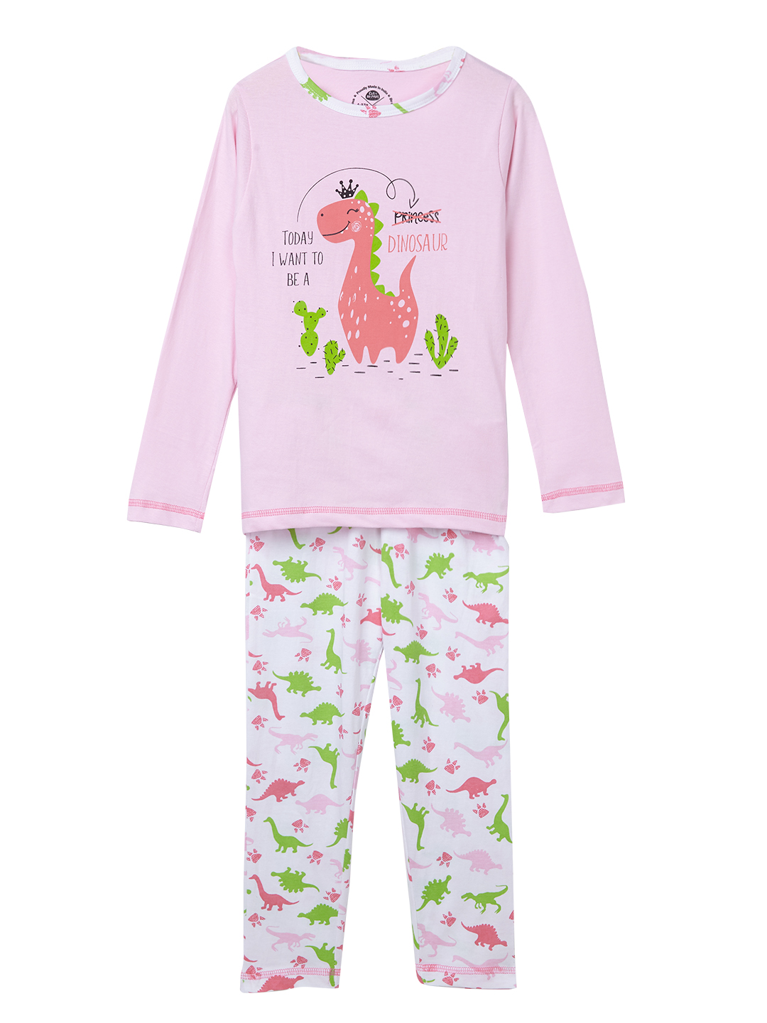 Girls Sleepwear Set - full sleeve tee with Dino print and pyjama (EOSS)