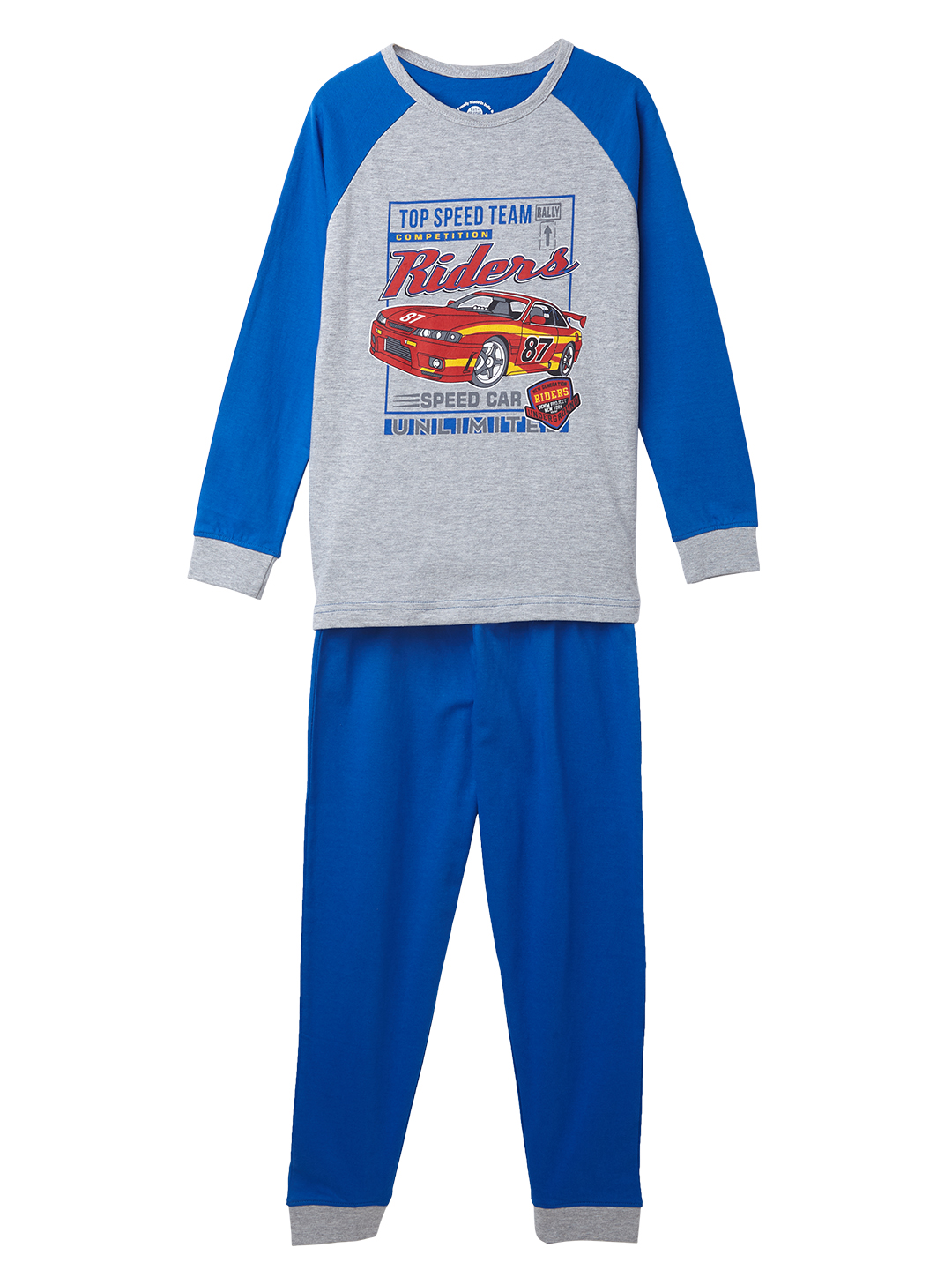 Boys Sleepwear Set - Blue raglan full sleeve tee with Riders print and matching pyjama (EOSS)
