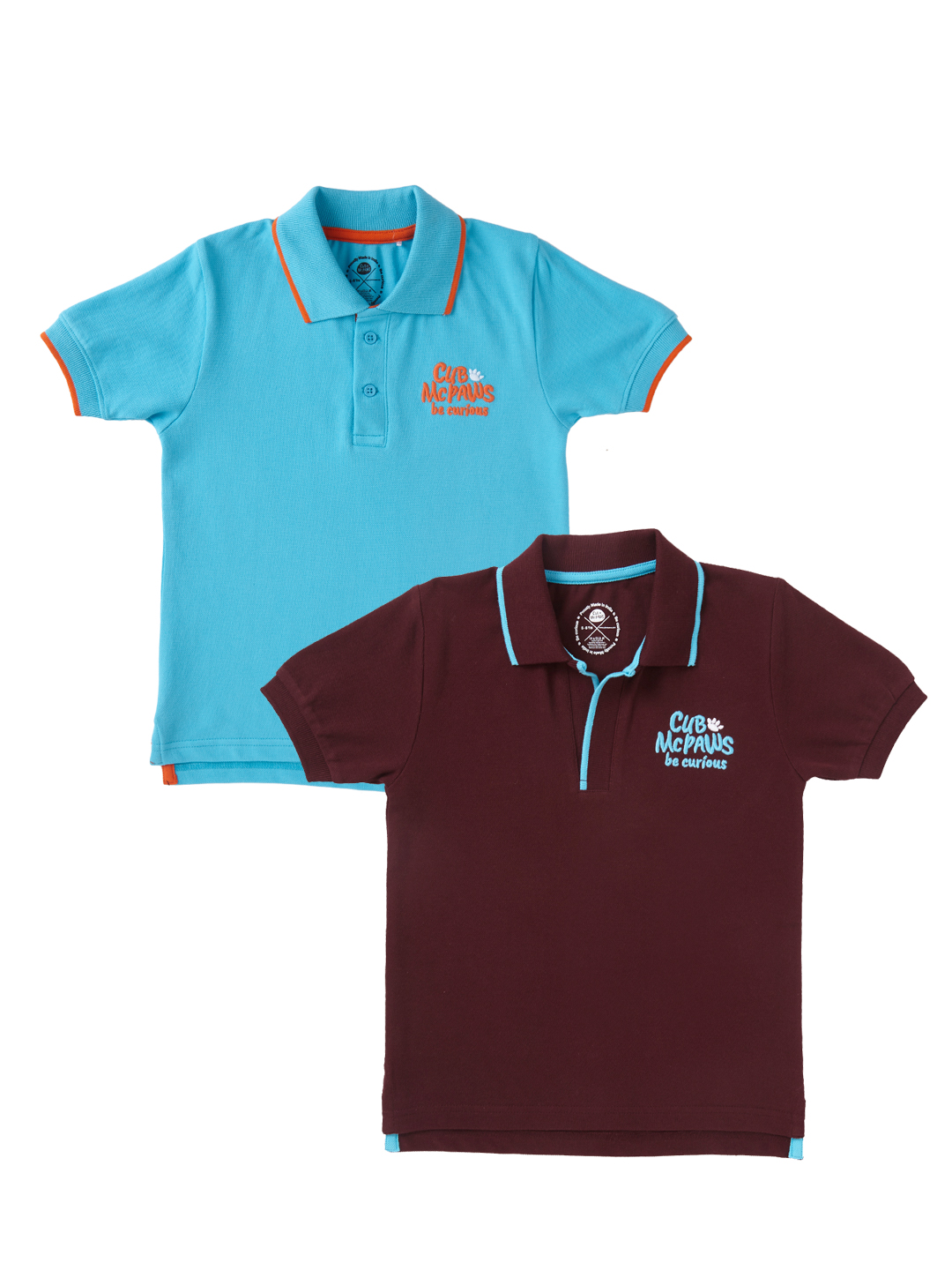 Boys Pack of 2 Classic Polo T-Shirts - Aqua & Burgundy