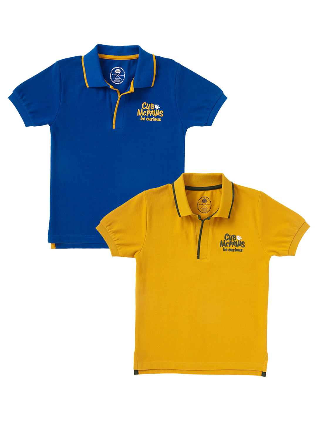 Boys Pack of 2 Classic Polo T-Shirts - Blue & Mustard