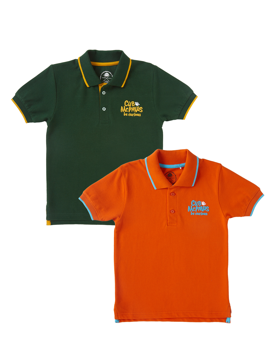 Boys Pack of 2 Classic Polo T-Shirts - Green & Orange