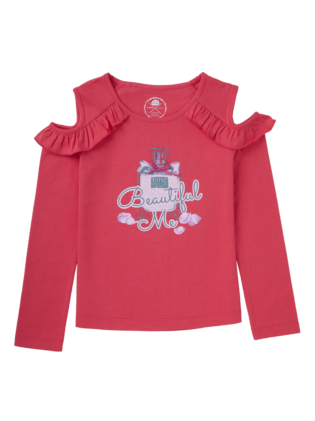 Dark Pink Cold-Shoulder Fashion T-shirt for Girls (EOSS)