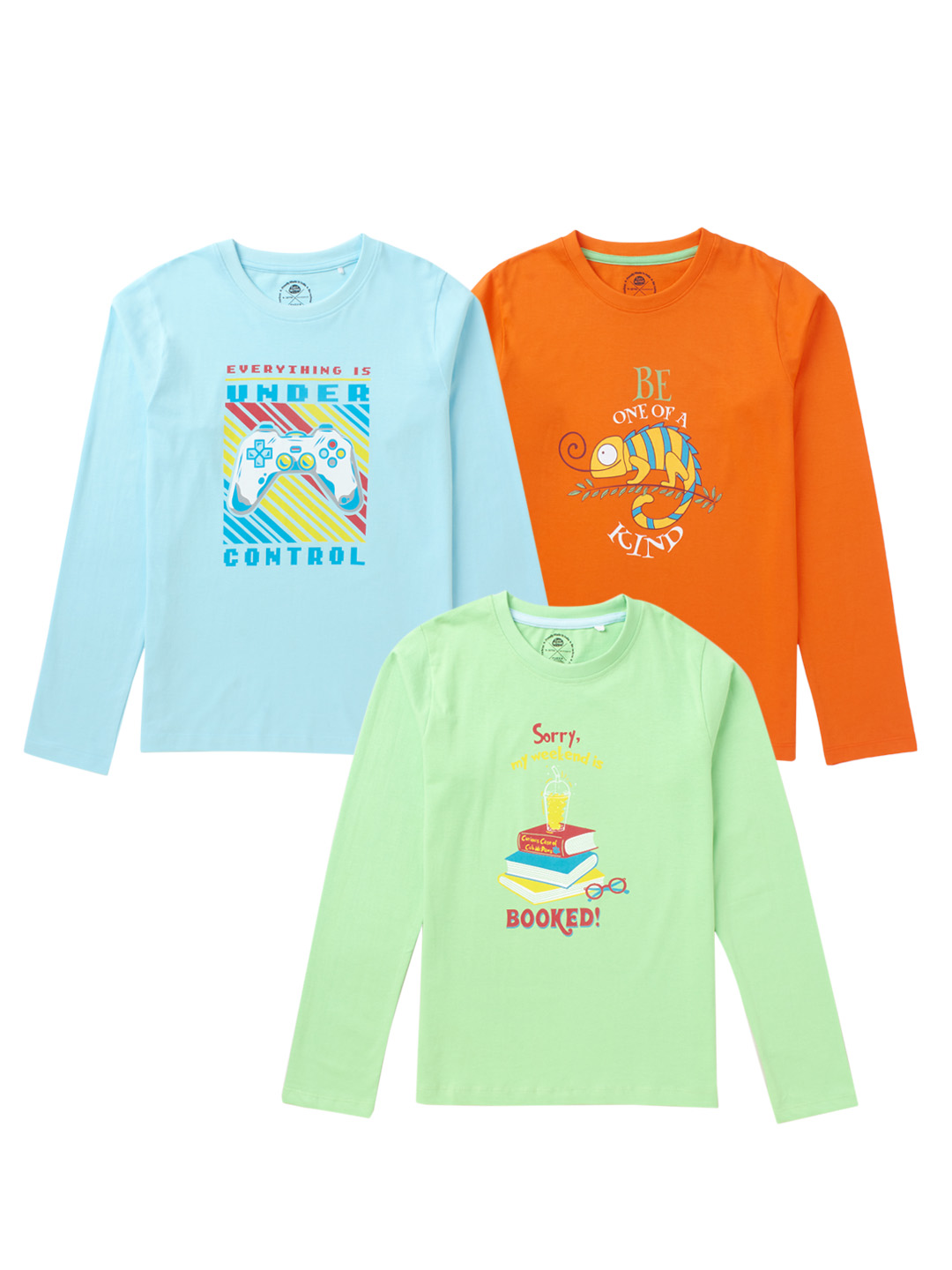 Boys Full Sleeves Pack of 3 T-Shirts 100% Cotton