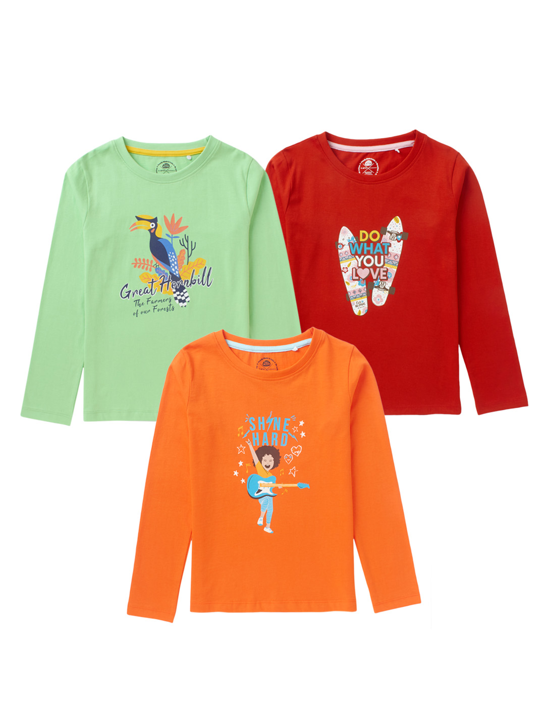 Girls Pack of 3 T-Shirts | Full Sleeves