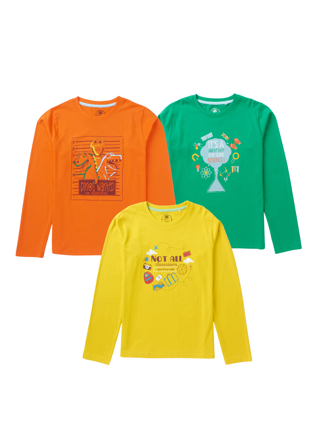 Cub McPaws Boys Pack of 3 T-Shirts | Full Sleeves | 100% Cotton | 4 to 12 years | Brilliant Basics Range