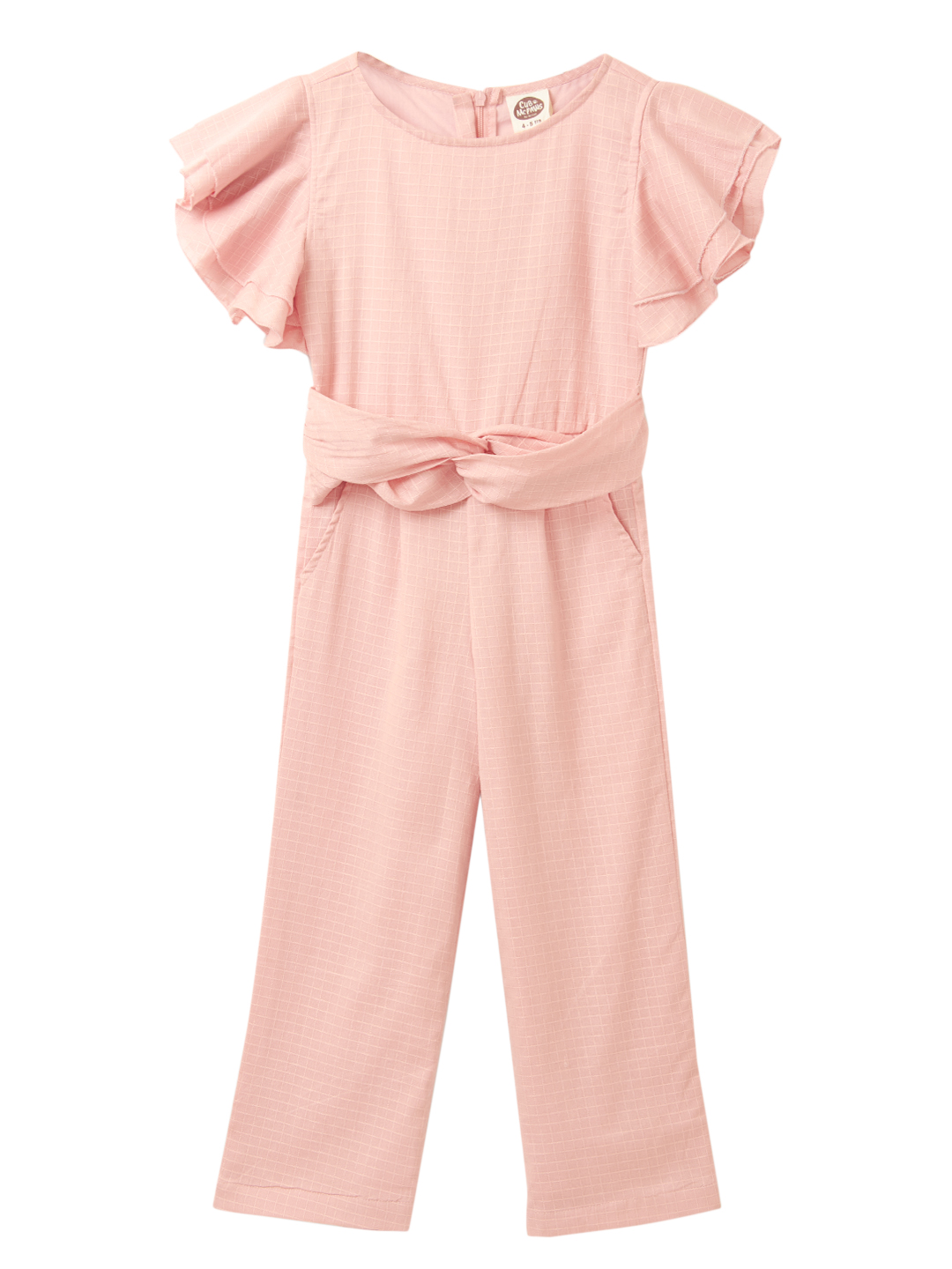 Girls Soft Pink Jumpsuit With Twisted Belt