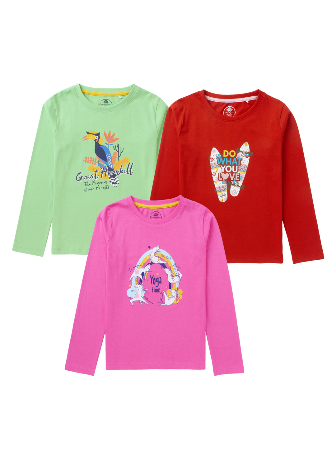 Girls Full Sleeves 100% Cotton Pack of 3 T-Shirts