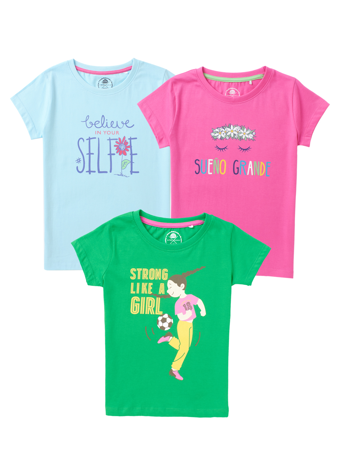 Girls Pack of 3 T-Shirts - Half Sleeves