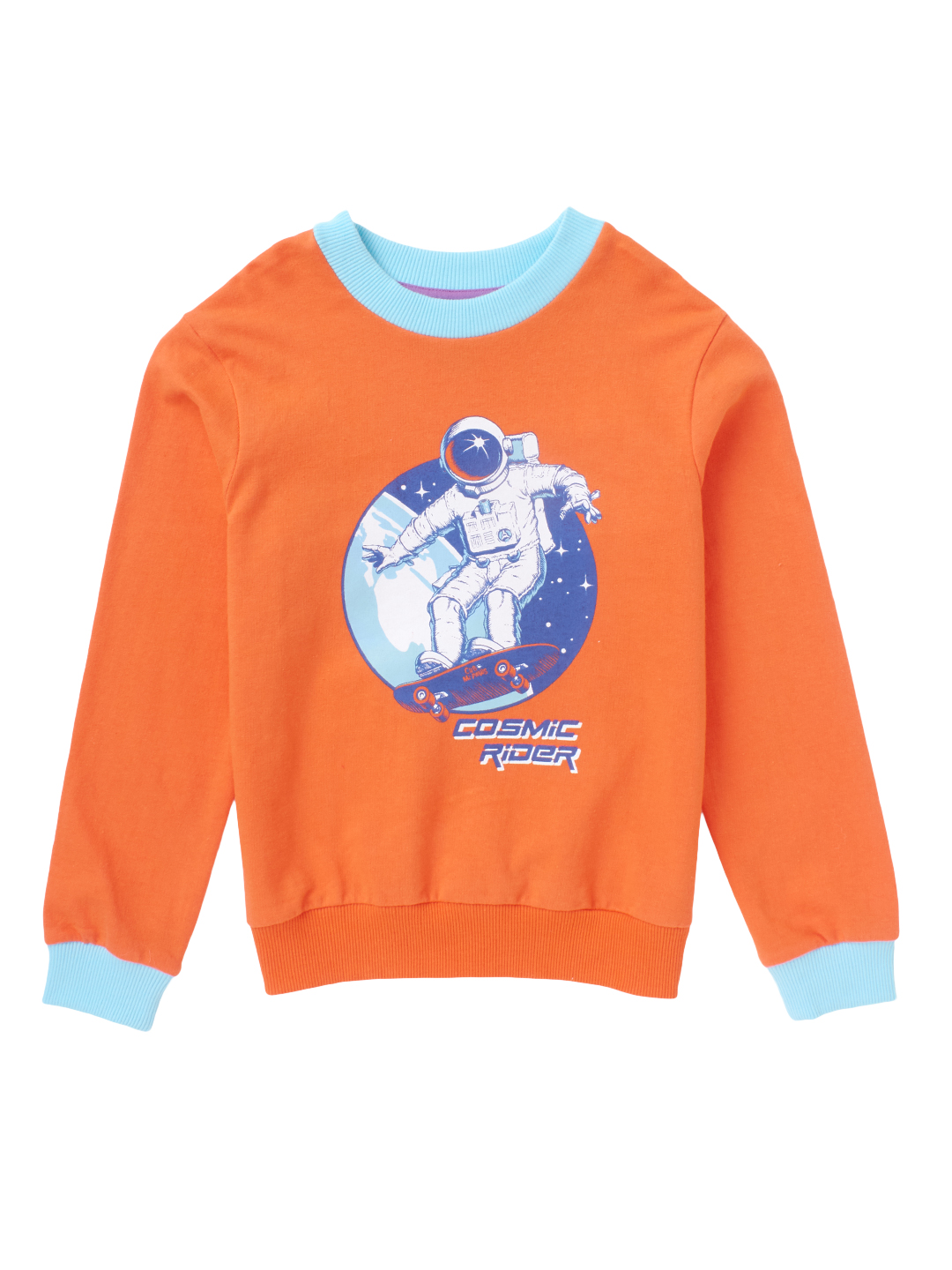 Boys Regular Fit Cotton Crew Neck Fashion Sweatshirt, Orange
