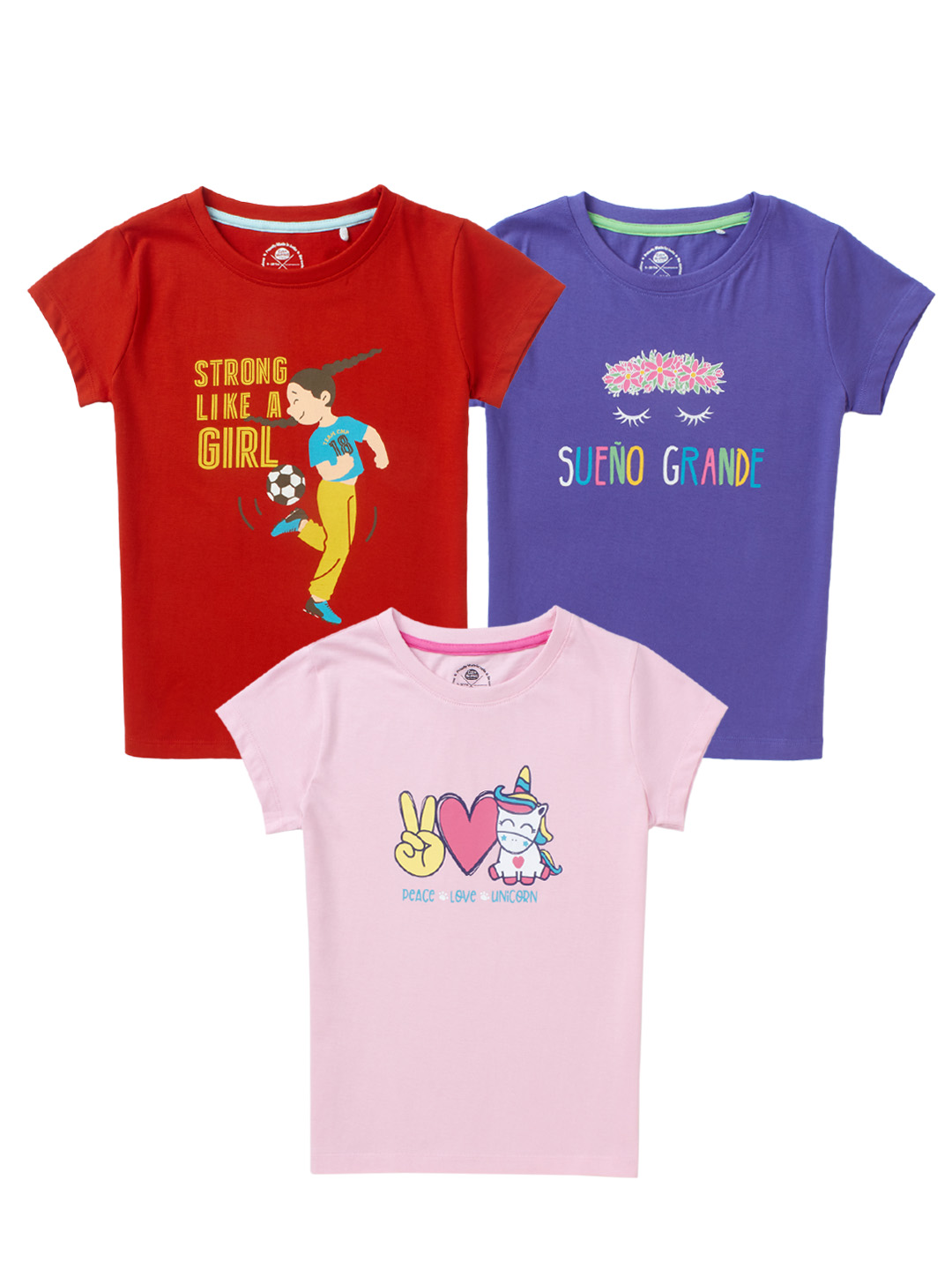 Girls Pack of 3 Half Sleeves T-Shirts 