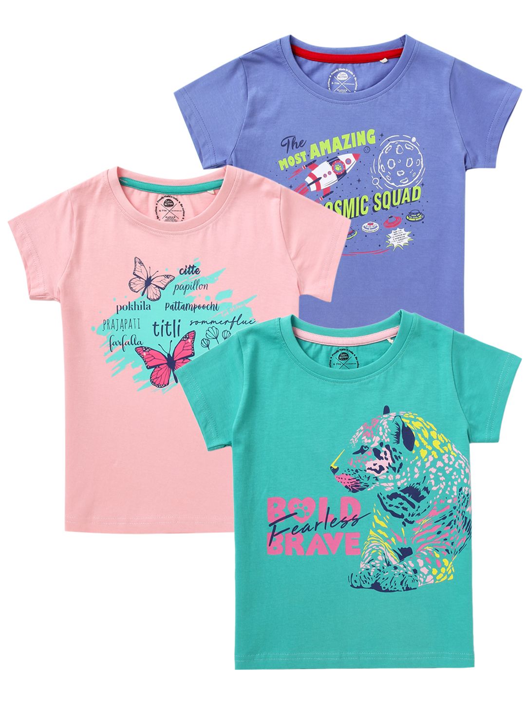 Girls Pack of 3 T-Shirts Half Sleeves,(includes 1 Magic T-shirt)