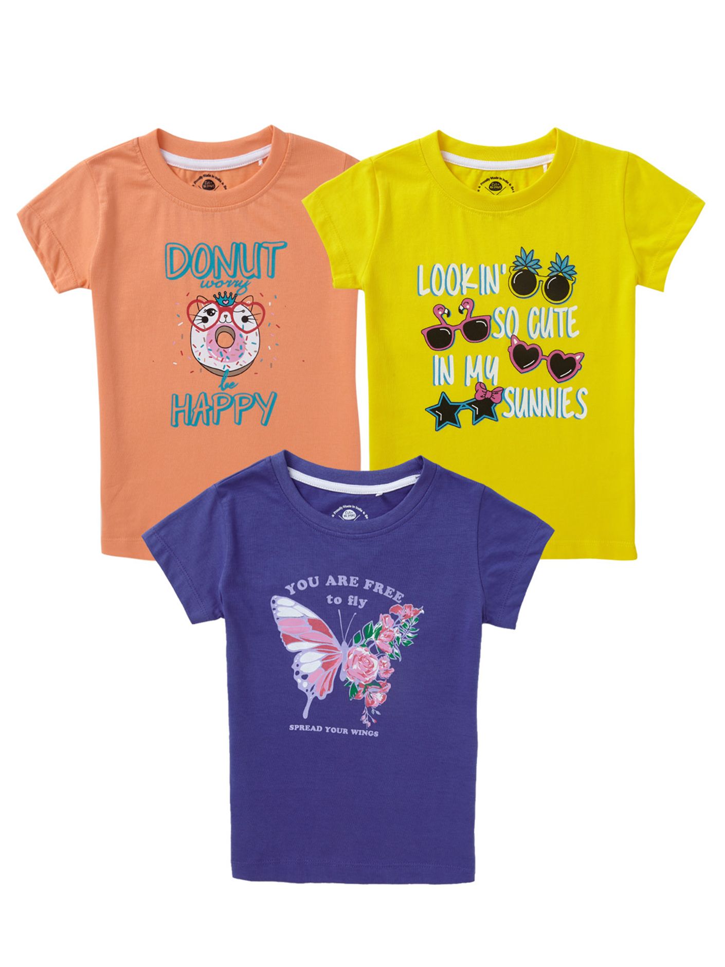 Buy Brilliant Basic Girls Pack of 3 Half Sleeves T-shirts (EOSS) Online ...