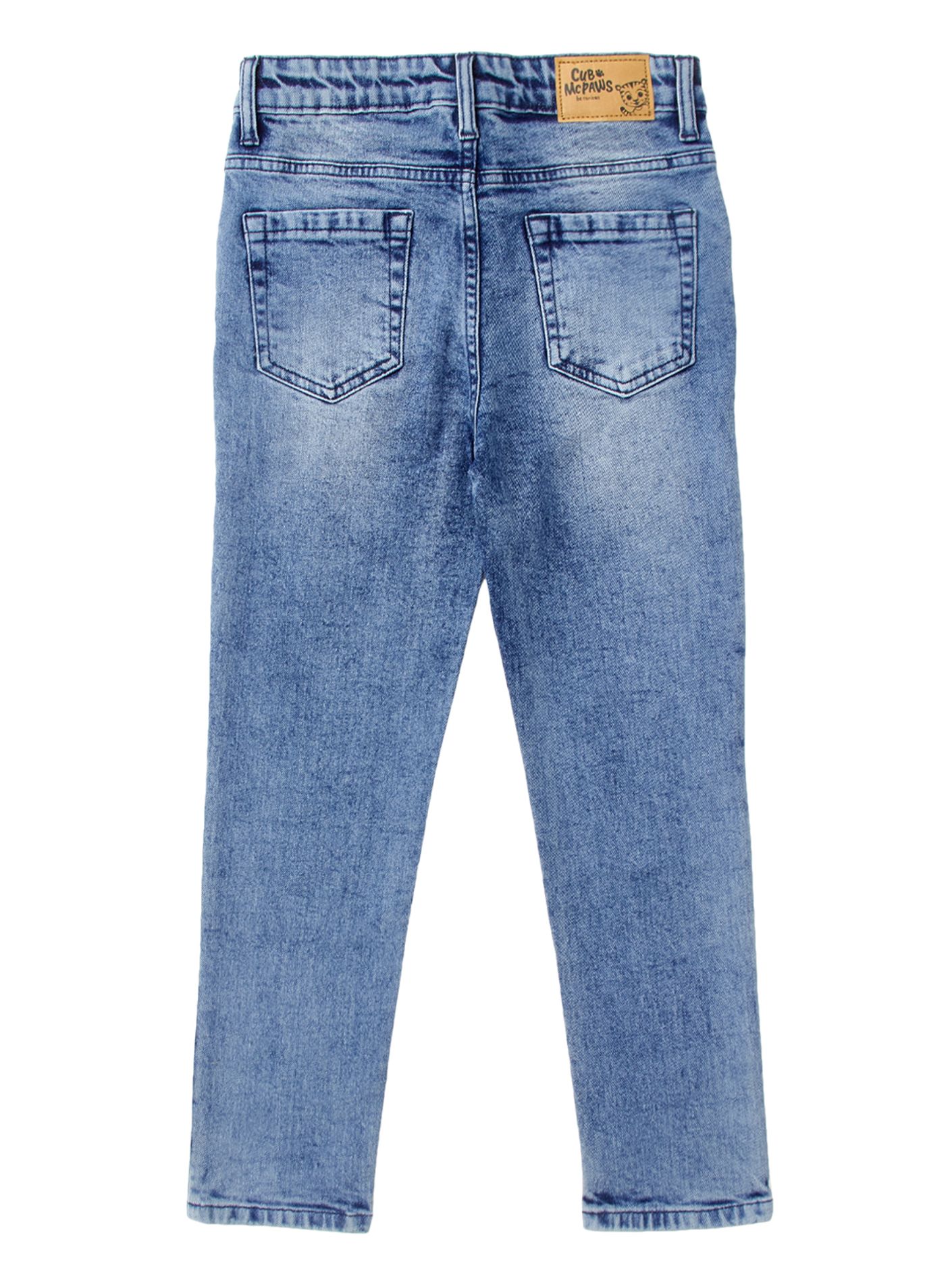 Boys Lycra Denim Washed Blue Carpenter Fit Jeans main image 1
