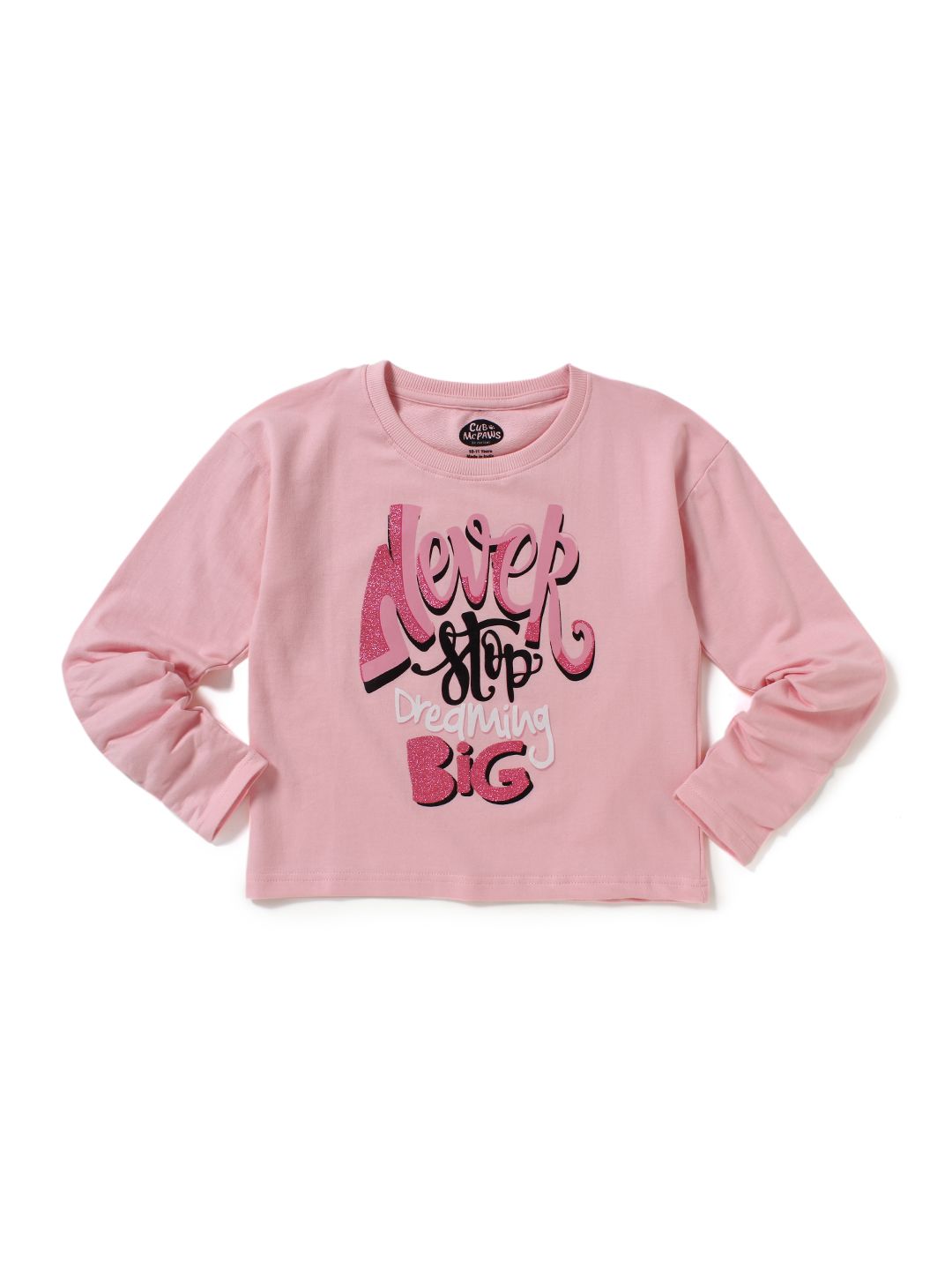 Girls Pink Crop Top with Glitter Print