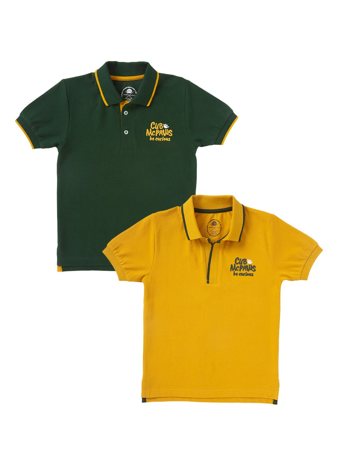 Boys Pack of 2 Classic Polo T-Shirts - Green & Mustard