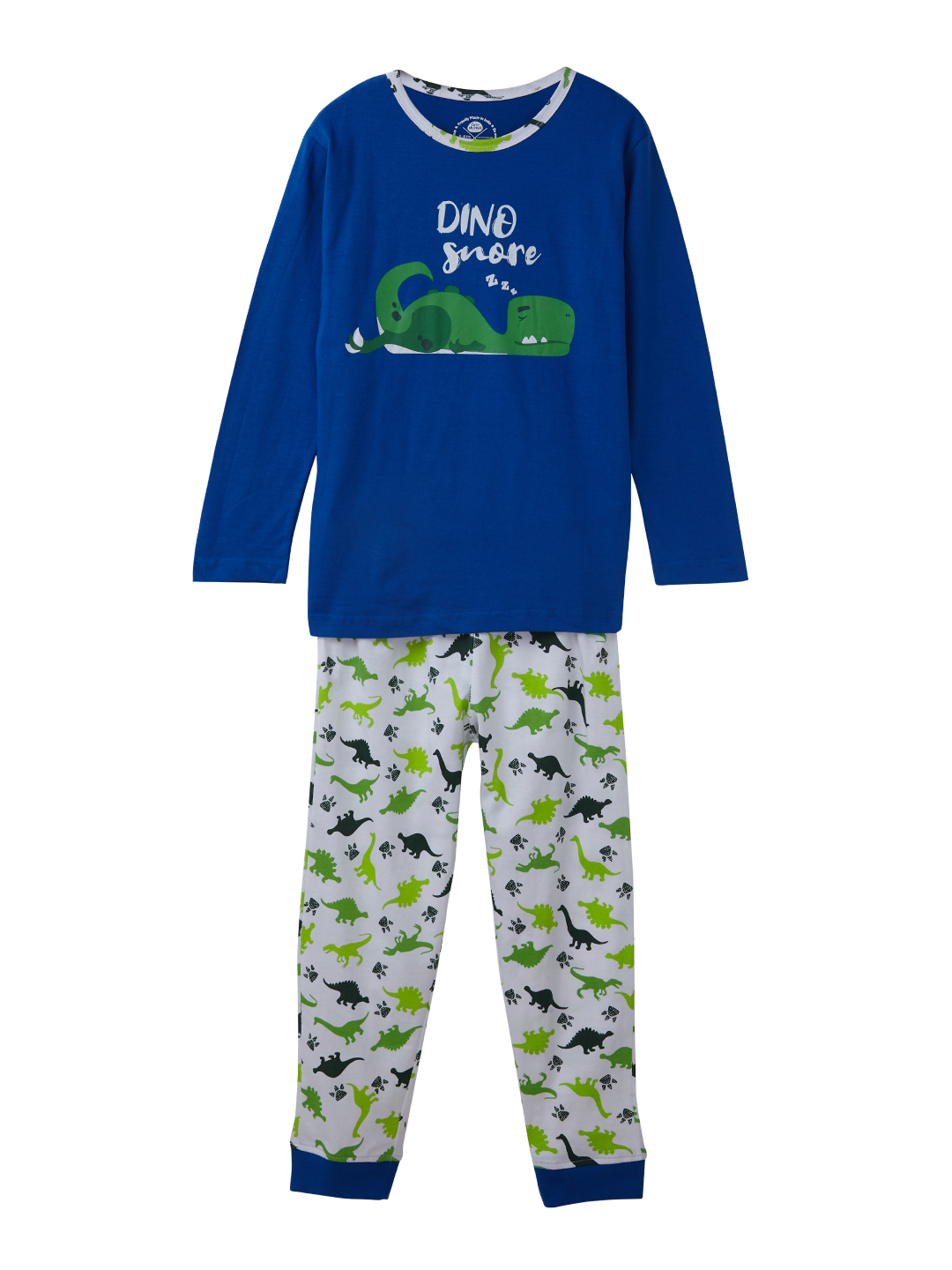 Boys Sleepwear Set - Blue full sleeve tee with Dino-snore print all over Pajama (EOSS)