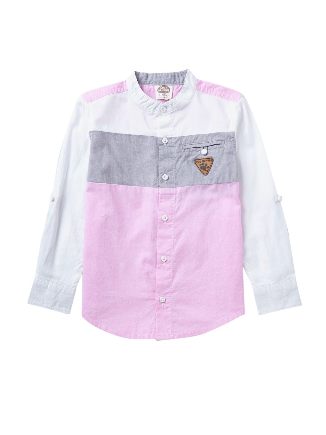 Boys Color-blocked Pink Full Sleeves Shirt