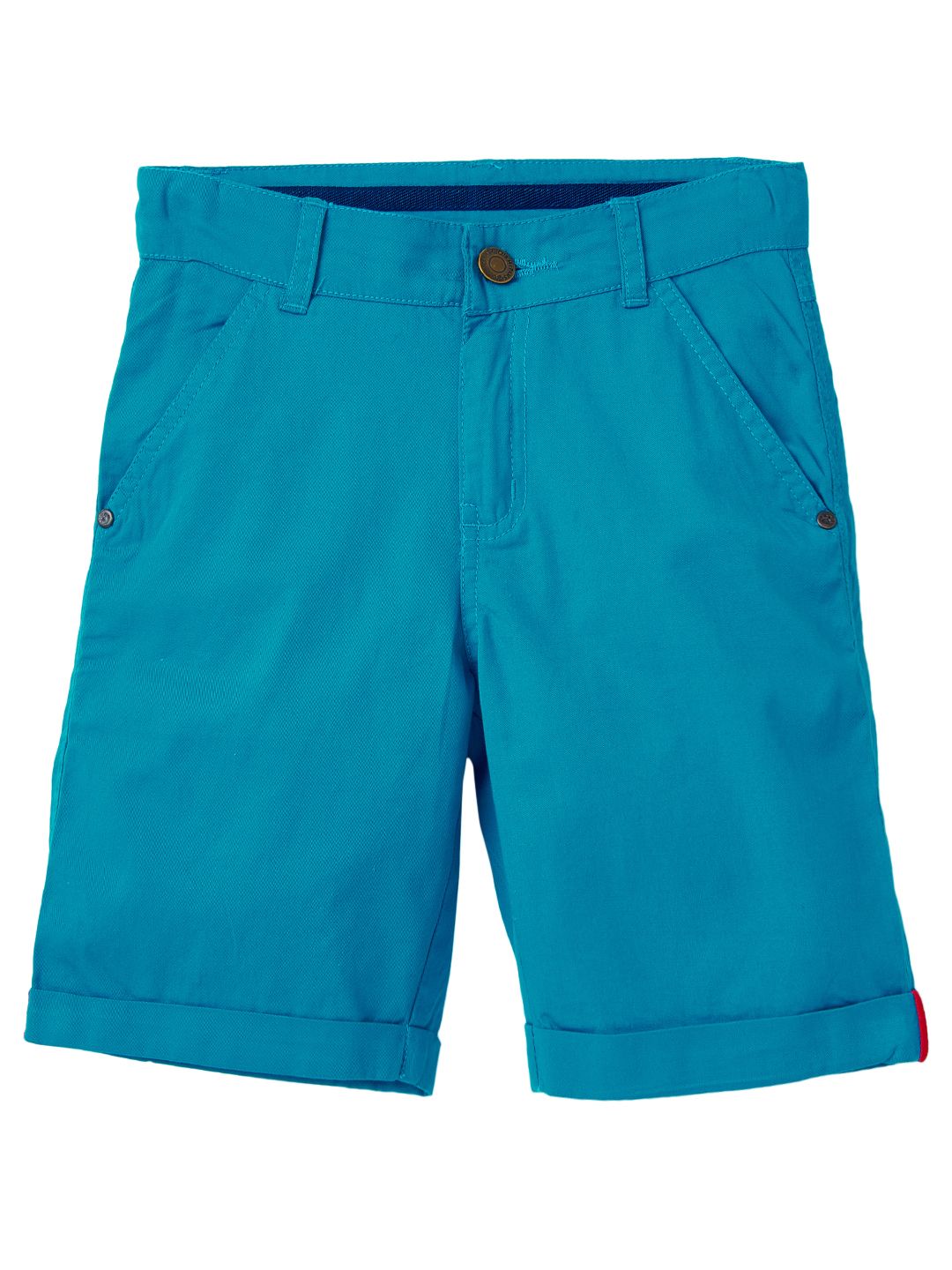 Boys Cotton Twill Solid Aqua Shorts