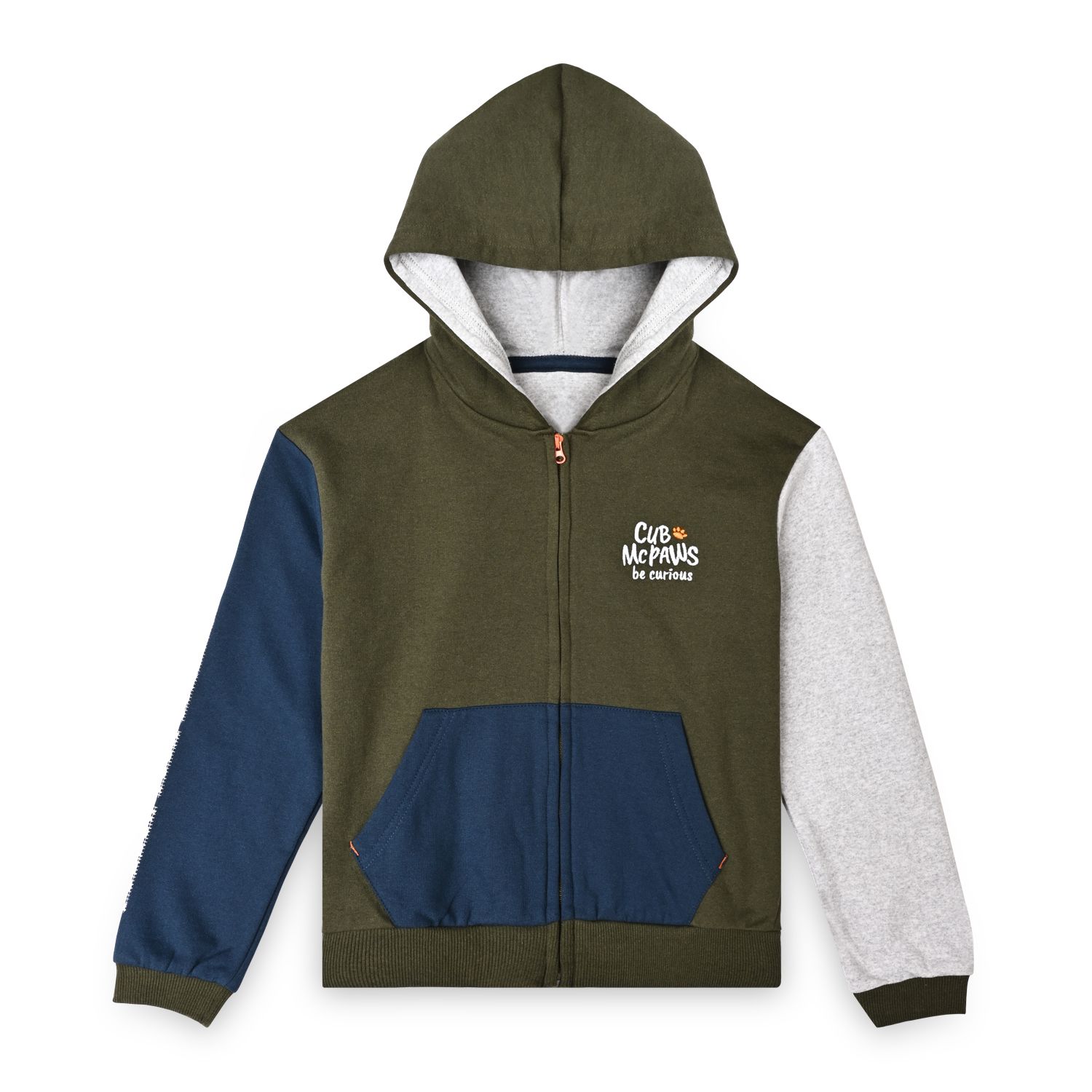 Boys Hooded Sweatshirt With Zip - Olive Green