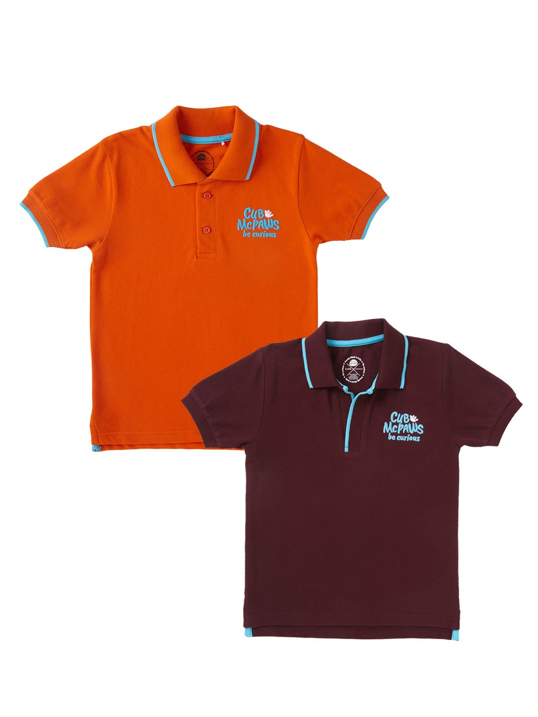 Boys Pack of 2 Classic Polo T-Shirts - Orange & Burgundy