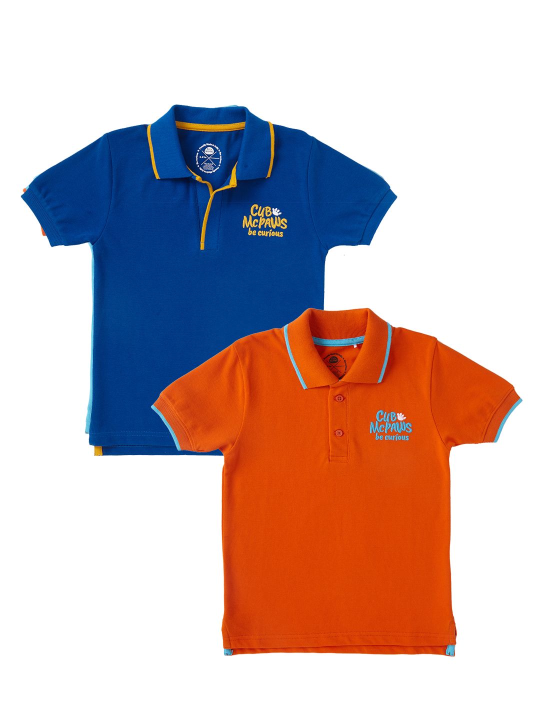 Boys Pack of 2 Classic Polo T-Shirts - Sea- Blue & Orange
