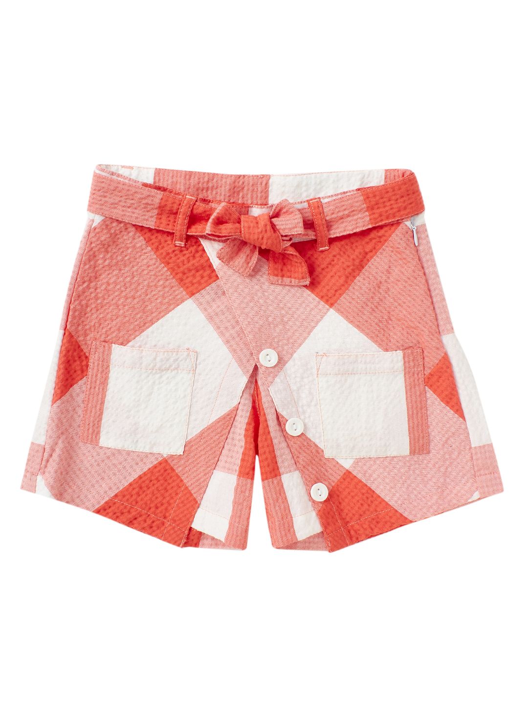 Girls Fashion Checkered Print Shorts, Red