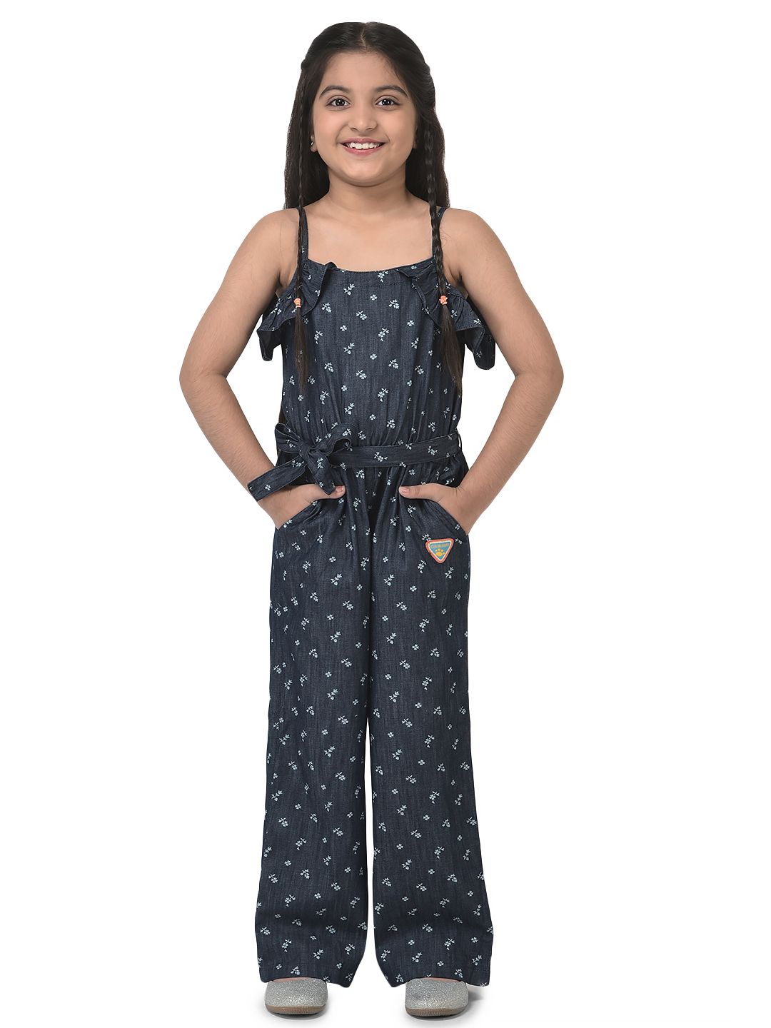 Toddler Girls Space Dye Half Button Belted Shirt Jumpsuit