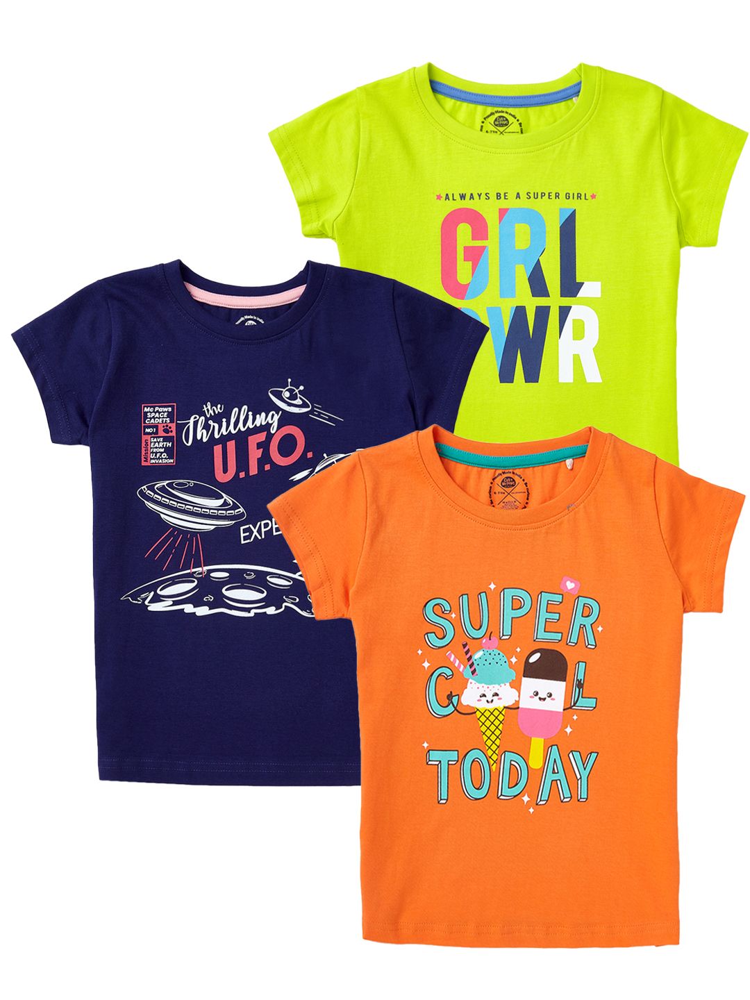 Girls Pack of 3 T-Shirts Half Sleeves,(includes 1 Magic T-shirt)