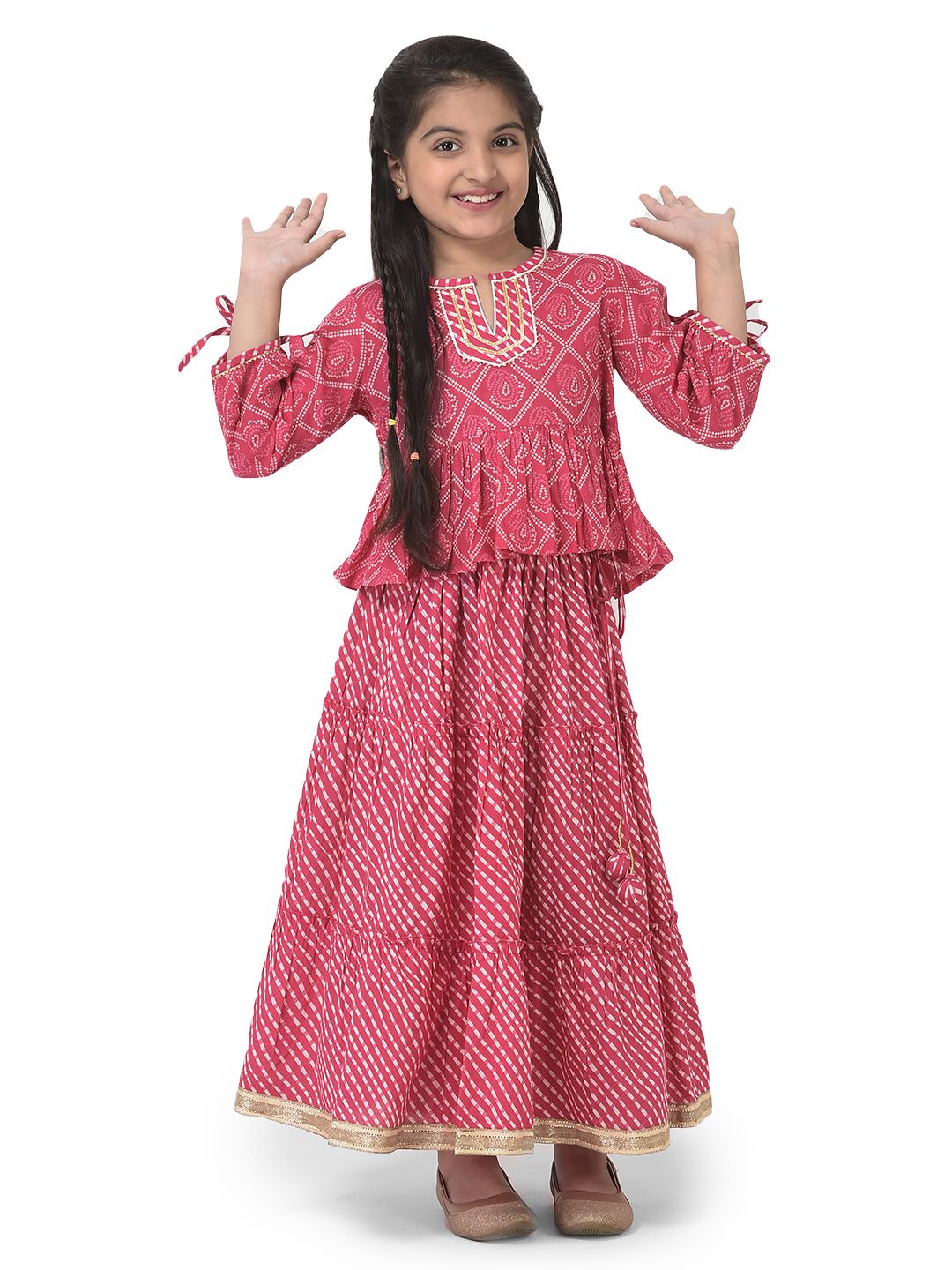 Ethnic Embroidered Kids Peplum Frock Outfit With Pearl Detailed Trousers |  Desi Posh