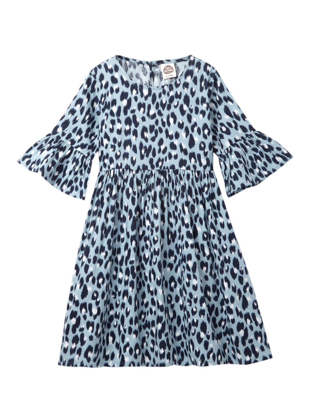 Girls Cotton Knee Length Leopard Print Dress,Multi