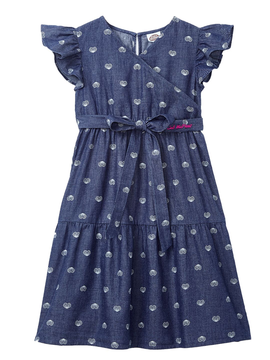Girls Cap Sleeves Printed Rayon Blue Dress