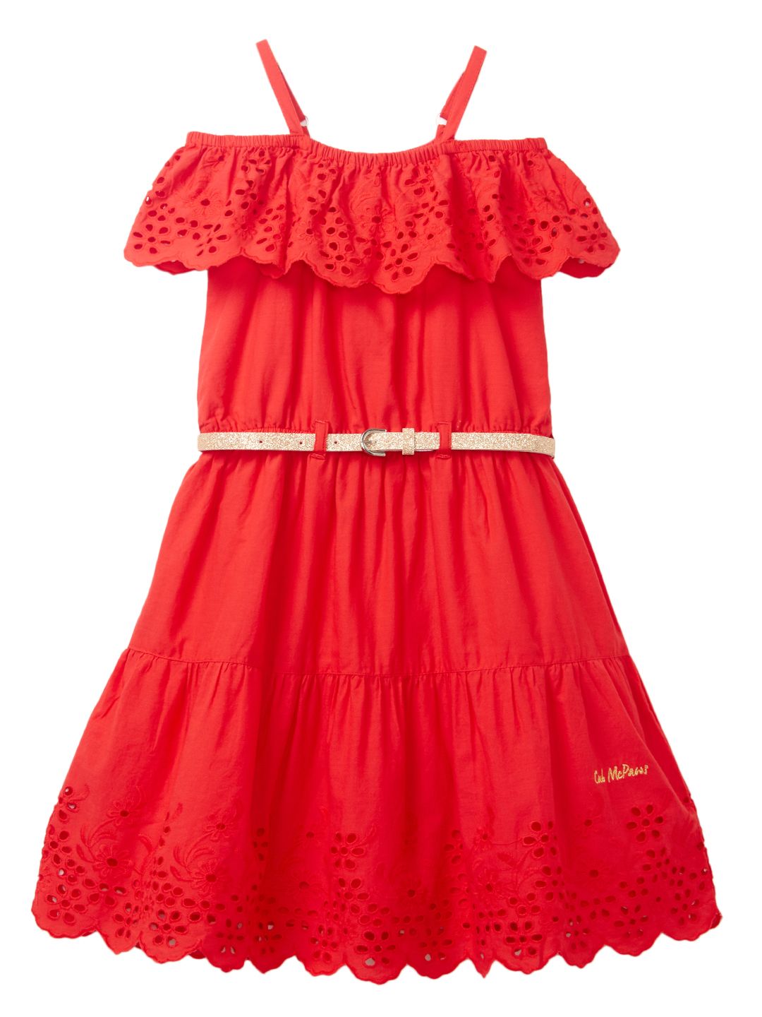 Girls Schiffili Self Design Fashion Dress, Red