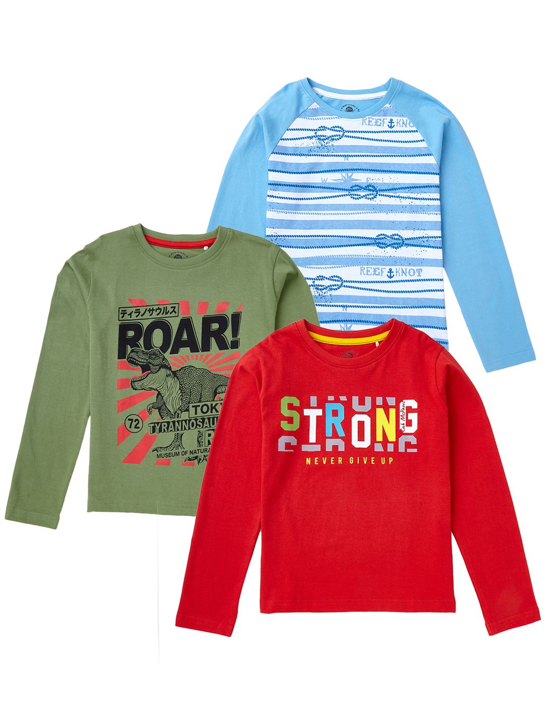Boys Pack of 3 T-Shirts Full Sleeves,Multicolor