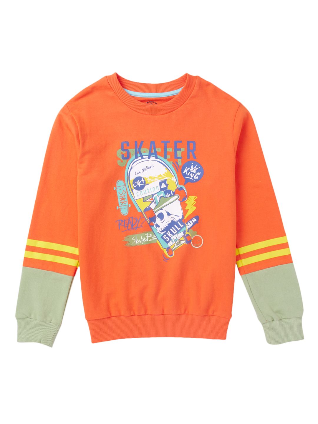Boys Regular Fit Cotton Crew Neck Fashion Sweatshirt, Orange