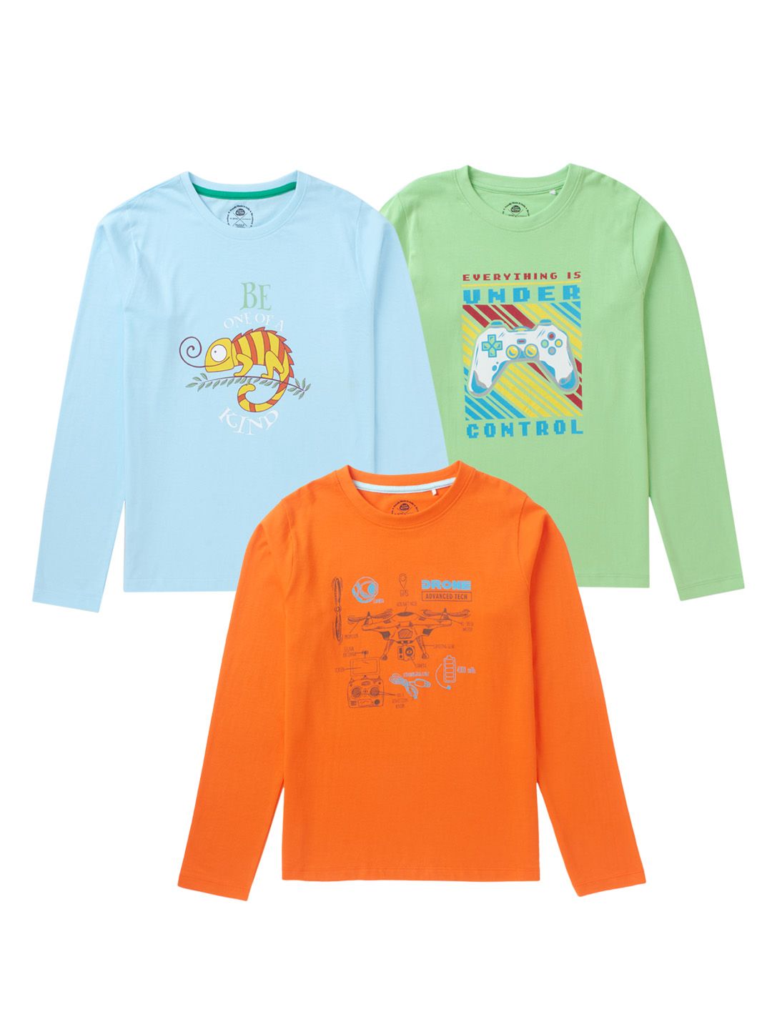 Boys 100% Cotton Full Sleeves Pack of 3 T-Shirts