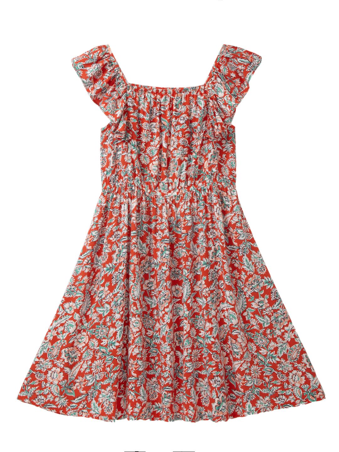 CubMcPaws Girls Sleeveless Floral Printed Rayon Red Dress