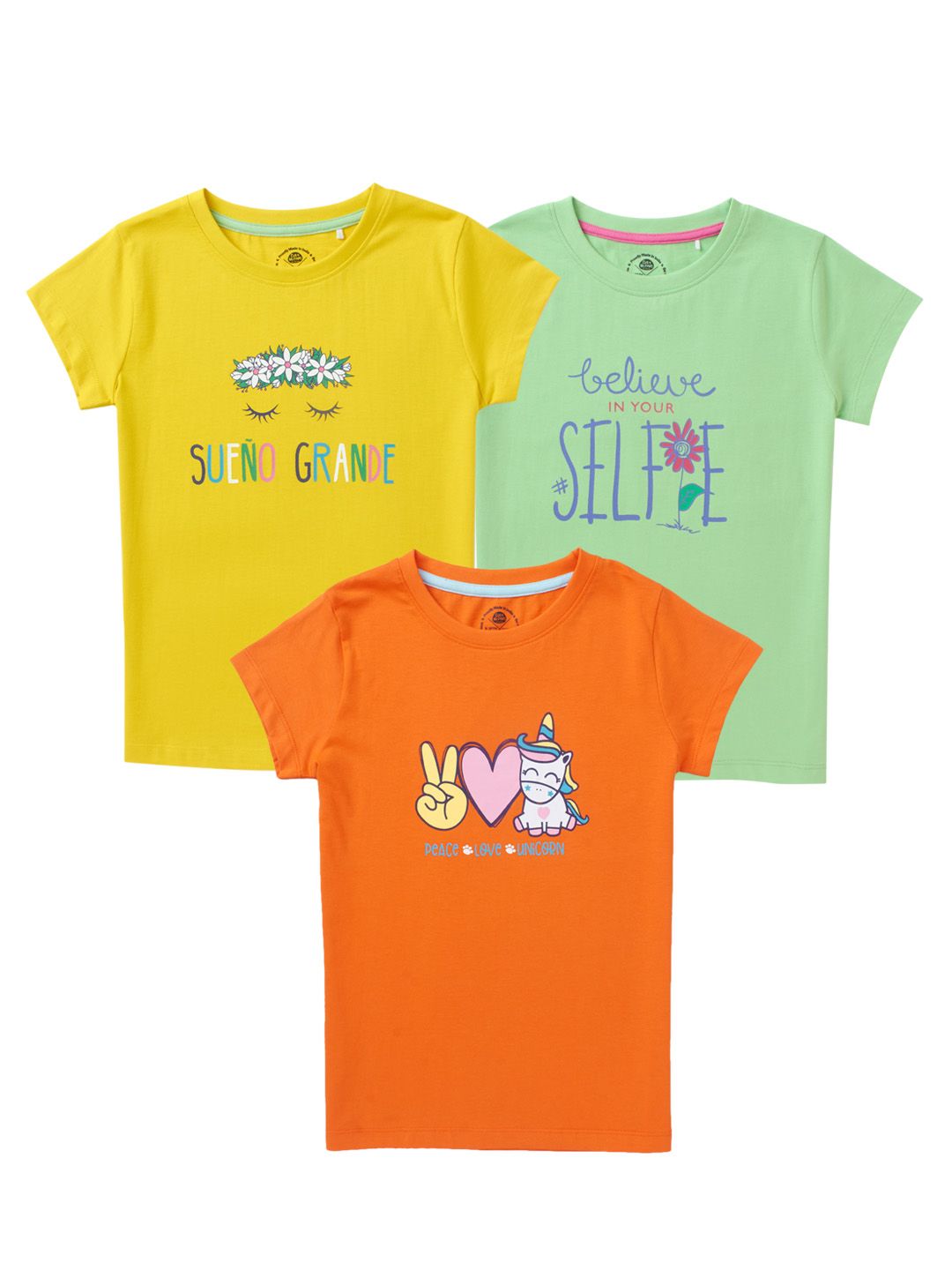Girls Pack of 3 Half Sleeves T-Shirts