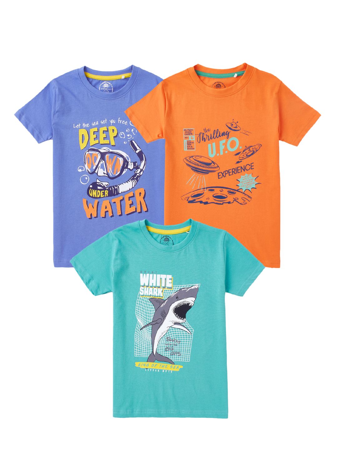 Boys Pack of 3 T-Shirts Half Sleeves,Multicolor