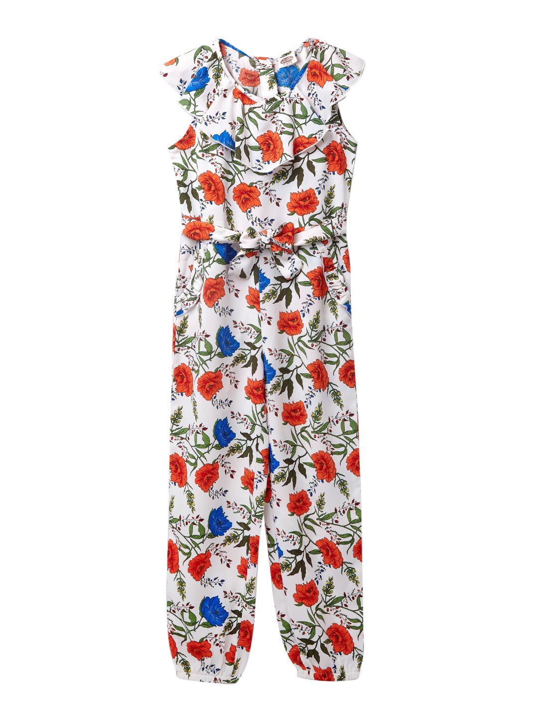Rayon White Floral jumpsuit for 4-12 year girls Online Shopping