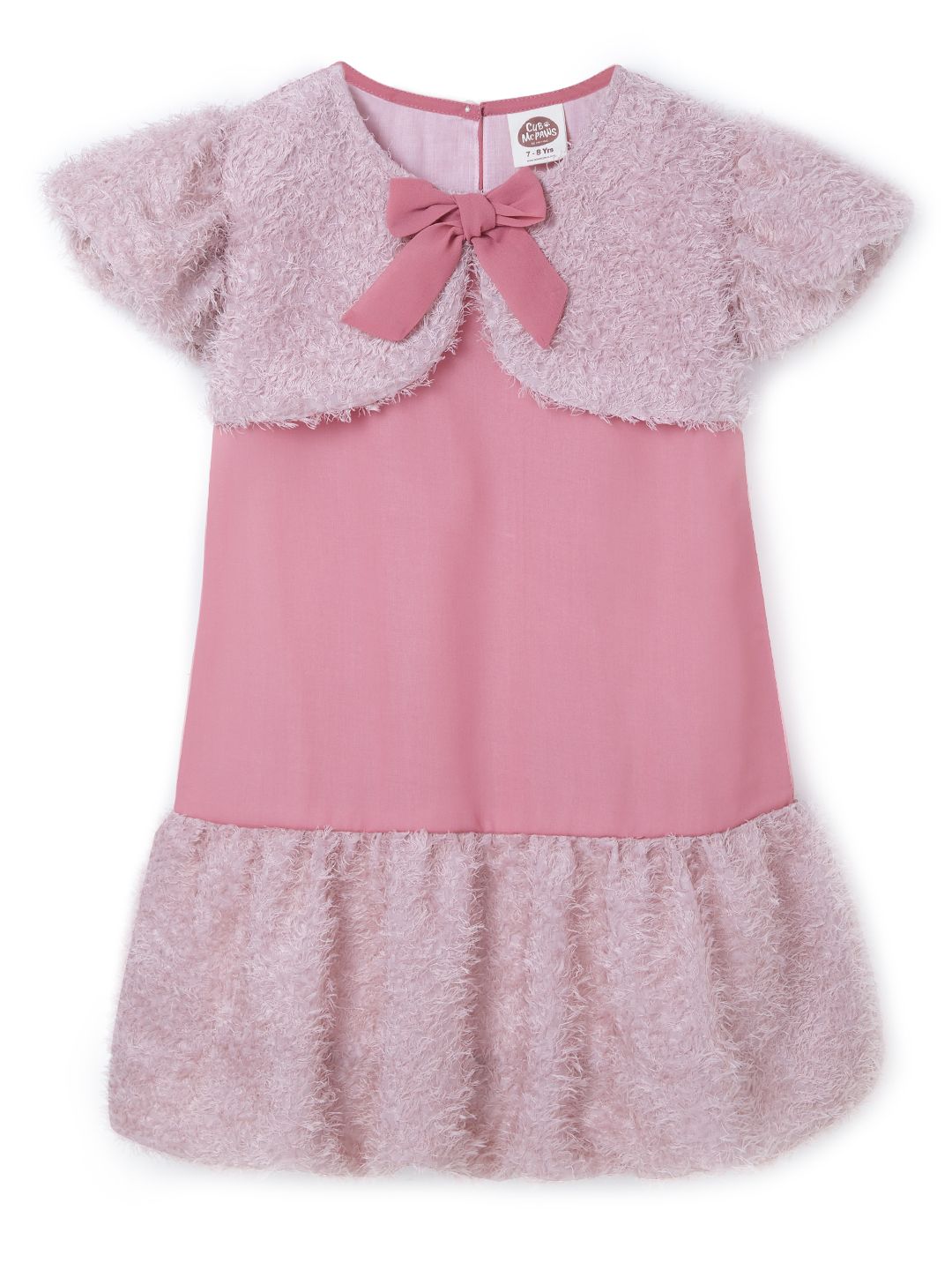 Girls Pink partywear Frock faux fur with Polyester
