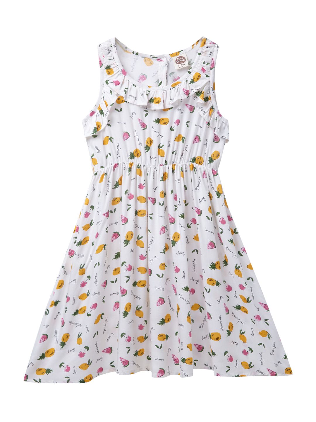 Girls Rayon Sleeveless Knee Length Printed Dress Off- White