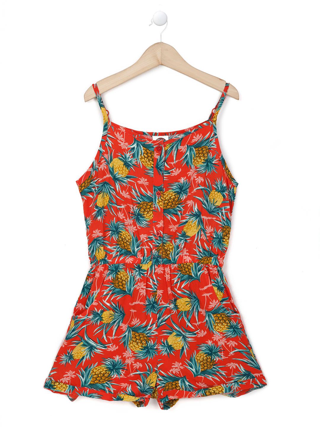 Girls Red Tropical Printed Playsuit