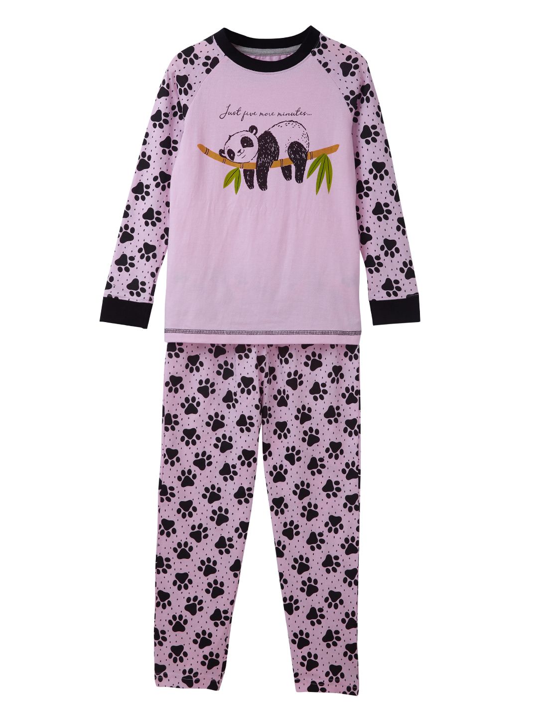Girls Sleepwear Set - Light pink raglan sleeve tee with Panda print and pyjama (EOSS)