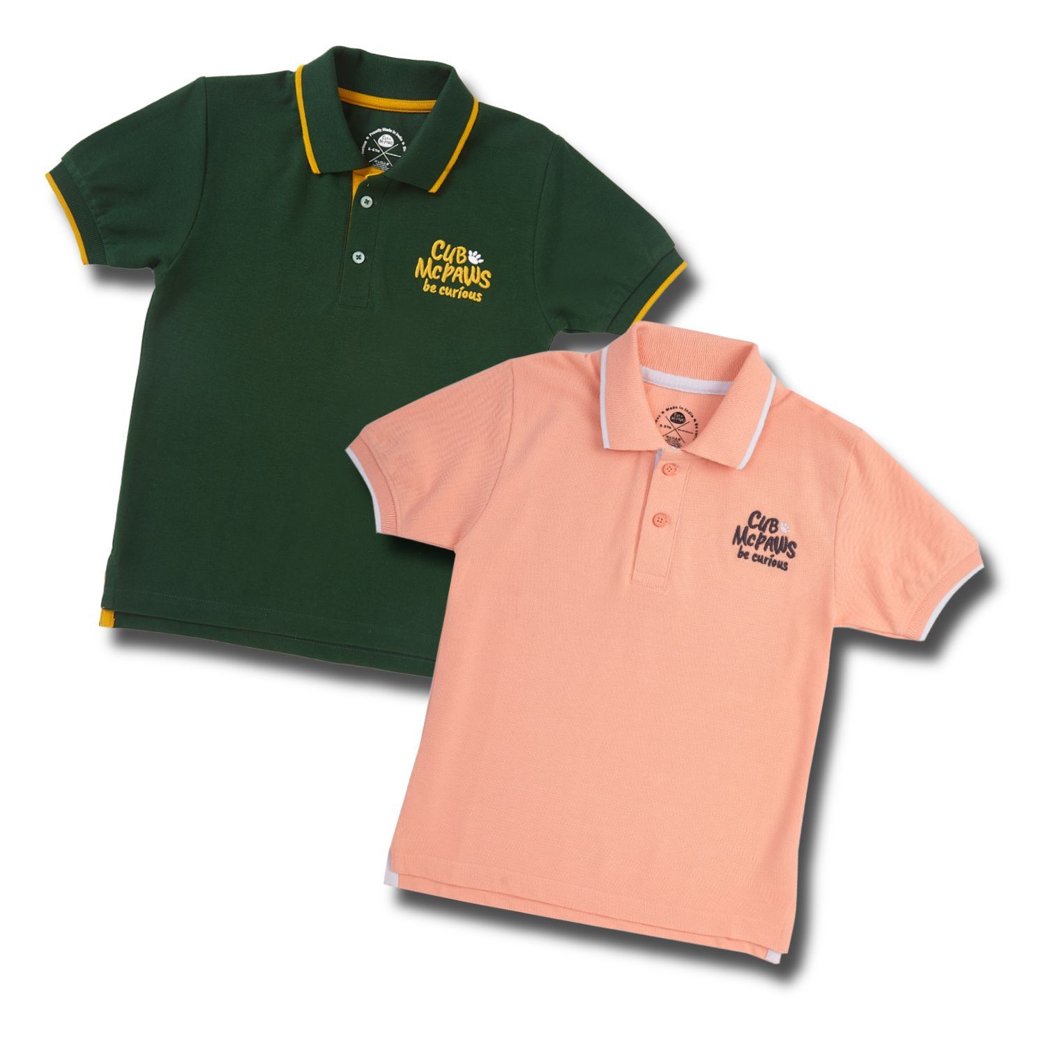 Pack of 2 Half Sleeves Polo for Boys - Bottle Green and Peach