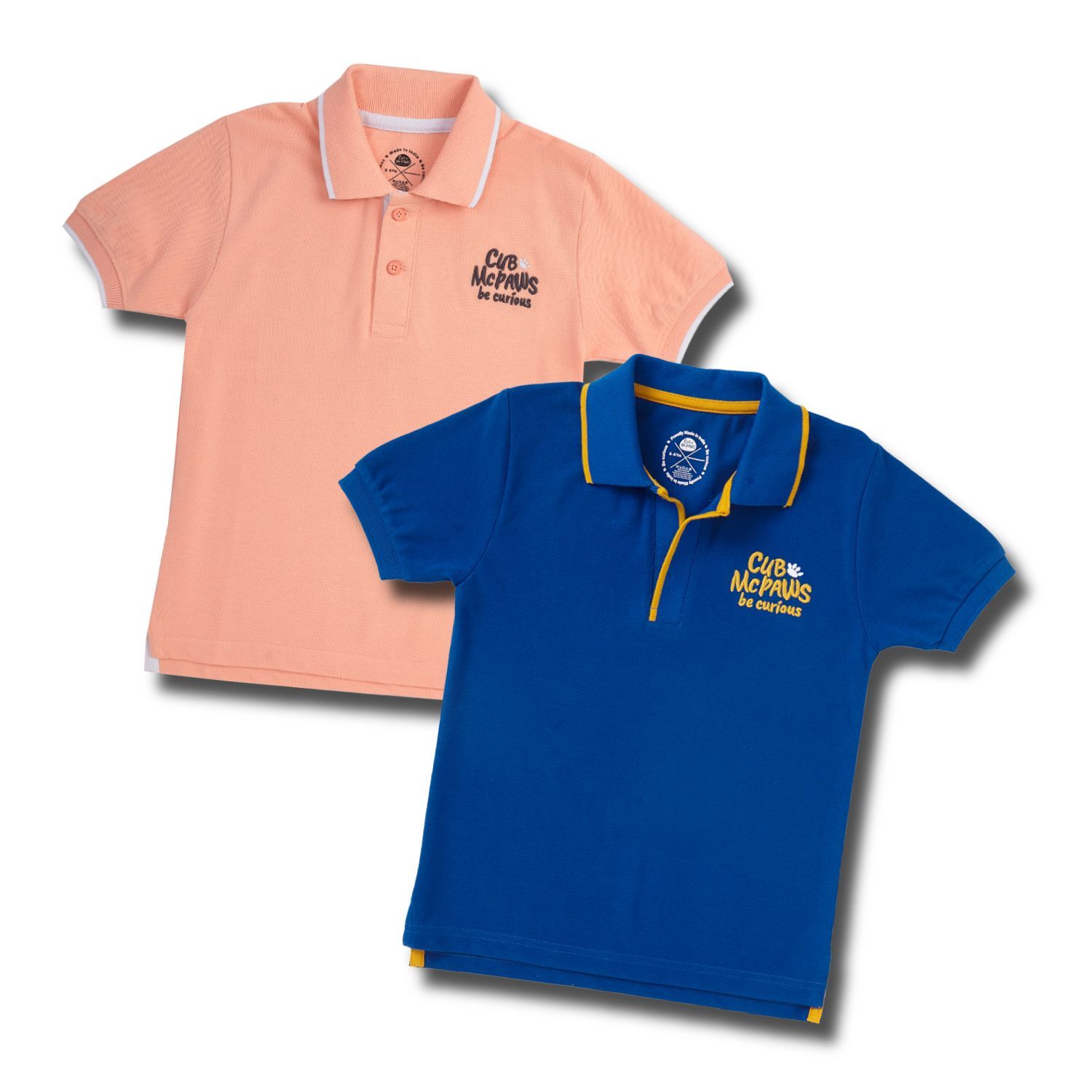 Pack of 2 Half Sleeves Polo for Boys - Electric-Blue and Peach