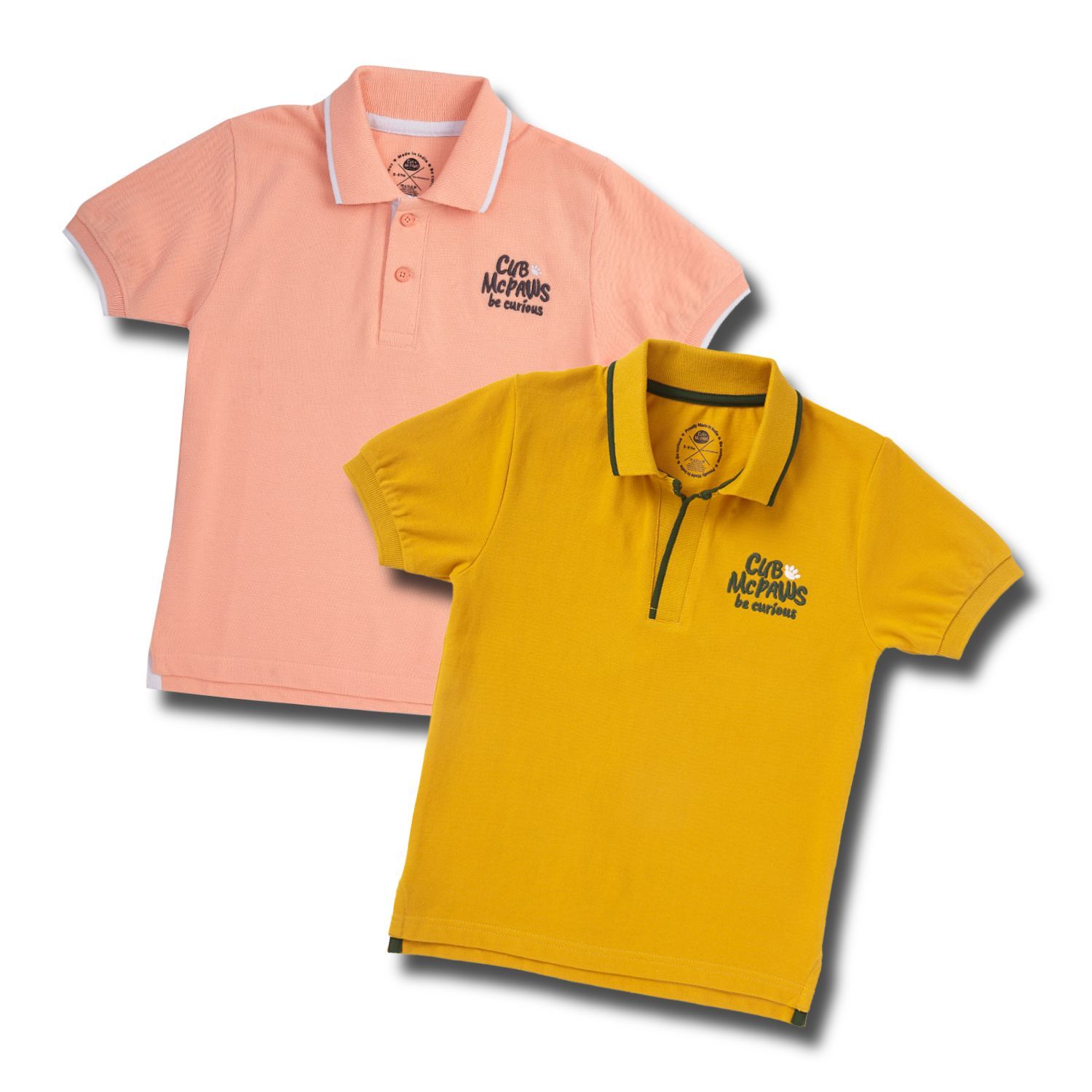 Pack of 2 Half Sleeves Polo for Boys - Mustard and Peach
