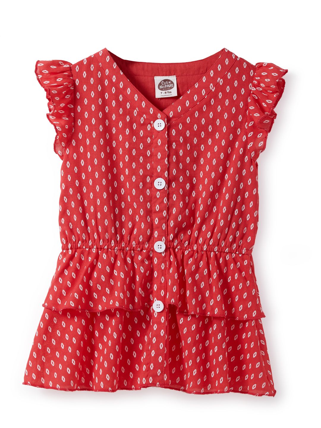 Red Printed Fashion Woven Top for Girls Age 4 to 12 Years (EOSS)