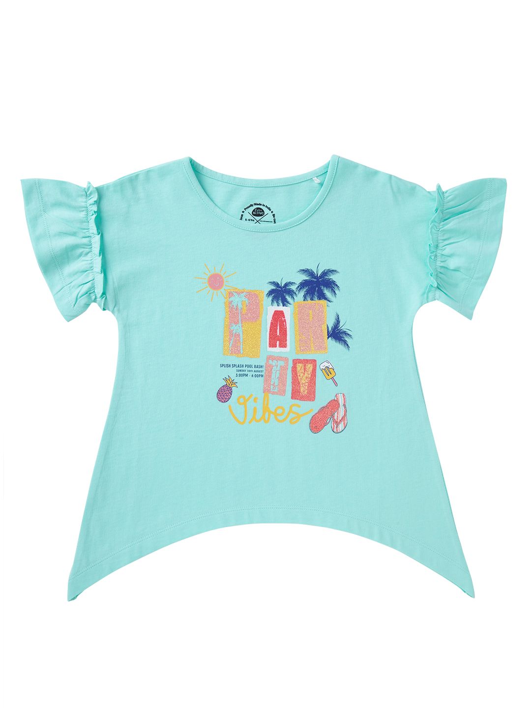 Sea Green Hanky Hem Fashion T-shirt for Girls | Glitter Print (EOSS)