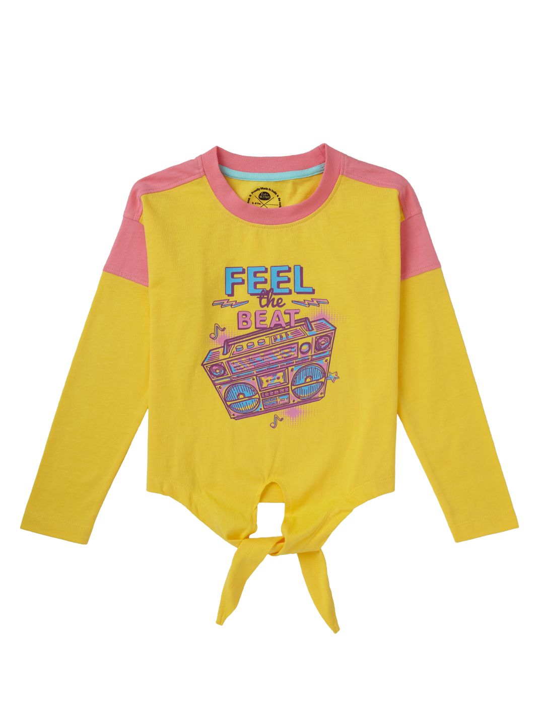 Yellow Drop Shoulder Full-Sleeve Fashion T-shirt for Girls (EOSS)